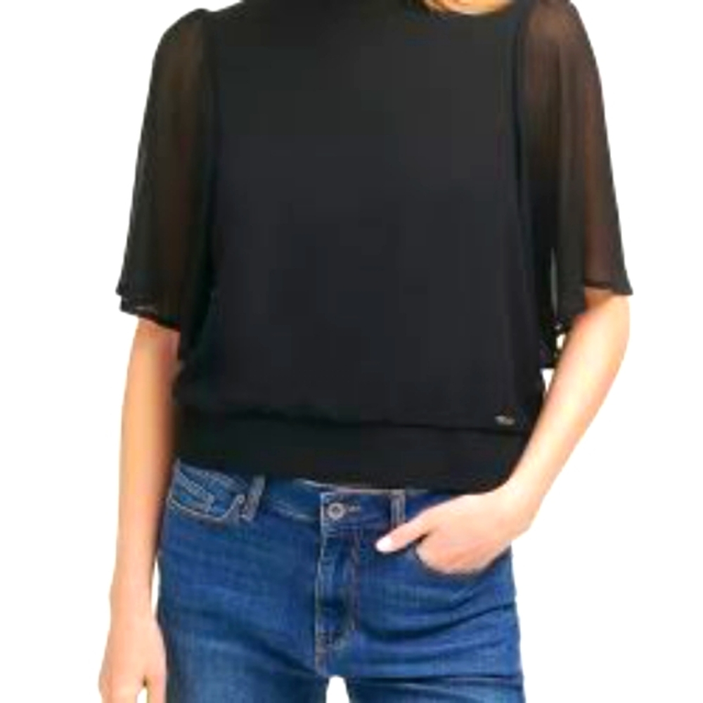 DKNY Mixed Media Flutter Sleeve Top